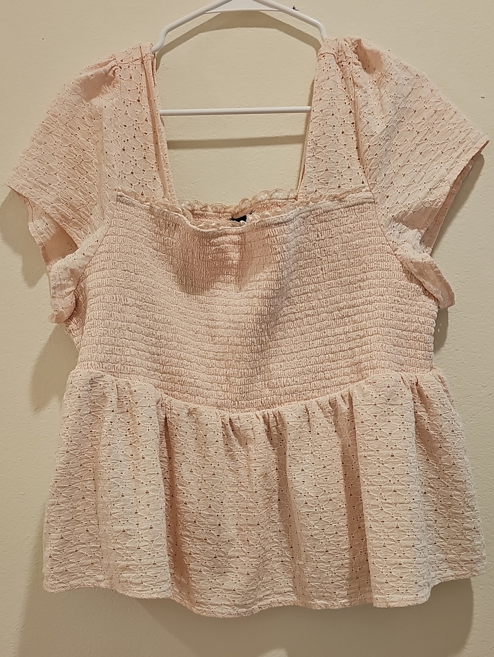 torrid Blush Pink Eyelet Smocked Peplum Top